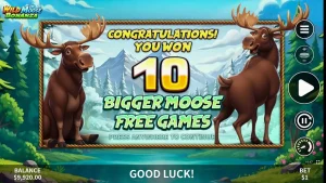 Tampilan visual slot Wild Moose Bonanza dengan latar belakang hutan belantara